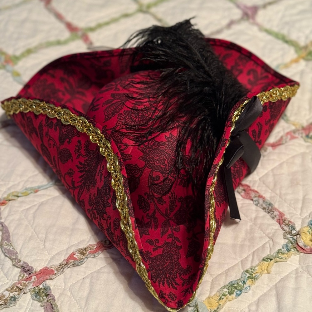 Elegant Red and Black Tricorn Hat